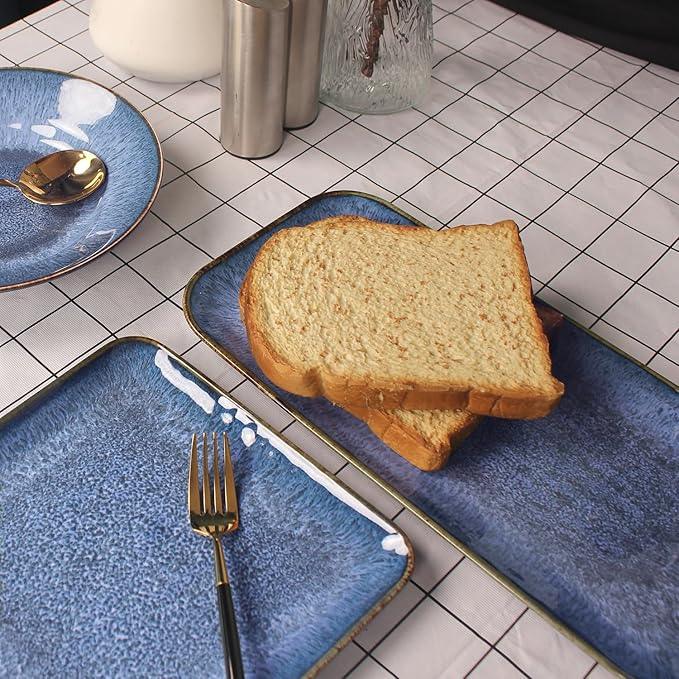 Porcelain Plate Set Large Serving Tray Set of 4, Reusable Serving Platters for Party Food, Cookie, Appetizer, Charcuterie, Snack, Dessert Display,Stackable Kitchen Dish 14.4 INCH