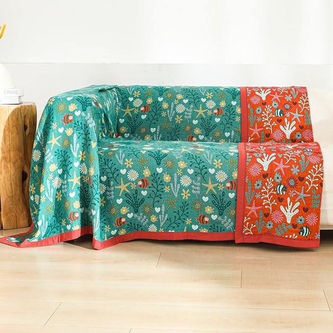 Boho Throw Blanket 90''x98'',100% Cotton Blankets for Couch Bed,Cotton Quilt Travel Muslin Blankets Farmhouse Home Decor Soft Lightweight Picnic Blanket