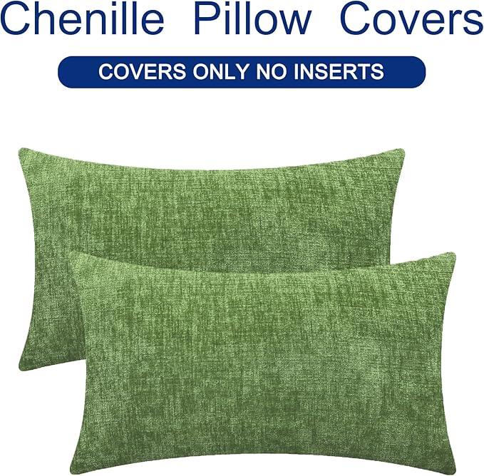 CaliTime Throw Pillow Covers Decorative 12 X 20 Inches Pack of 2 Cozy Chenille Cushion Cases for Couch Sofa Bed Living Room Home Forest Green