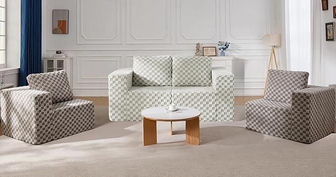 Modular Sectional Sofa 2 Seater Loveseat Modular Couch with Deep Seat Memory Foam Cloud Sofa Chair with Pillows Oversized Sectional Sofa for Living Room Bedroom (Plush GREYOLIVE, Loveseat)