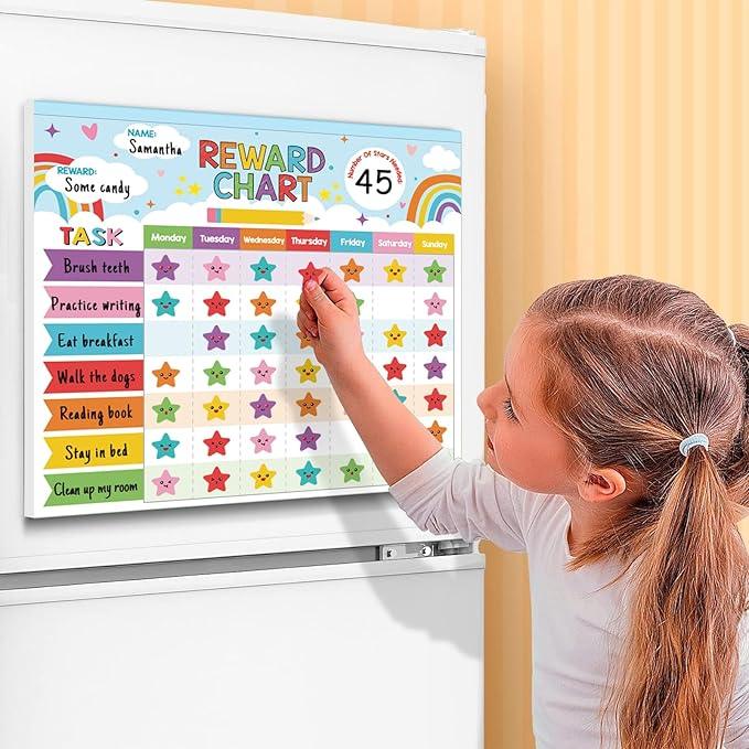 Reward Chart for Kids,Magnetic Behavior Chore Chart for Kids at Home,26 Rainbow Blue Chore Charts,1960 Star Stickers,56 Reward Stickers,Incentive Chore Chart to Develop Responsibility and Good Habits