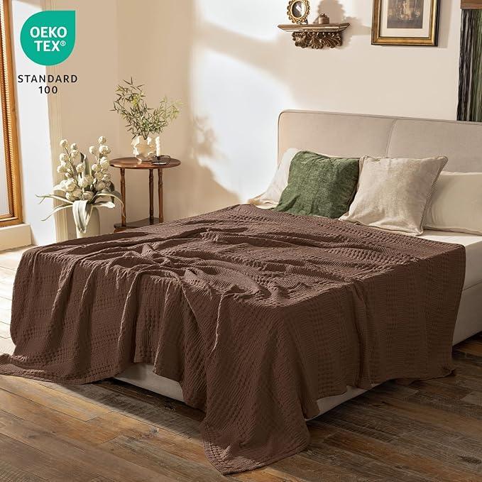 PHF Cooling Waffle Blanket Twin Size, Lightweight 60% Rayon Derived from Bamboo & 40% Cotton Breathable Blanket for Hot Sleepers, Soft and Luxury for Bed Couch and Sofa, 66