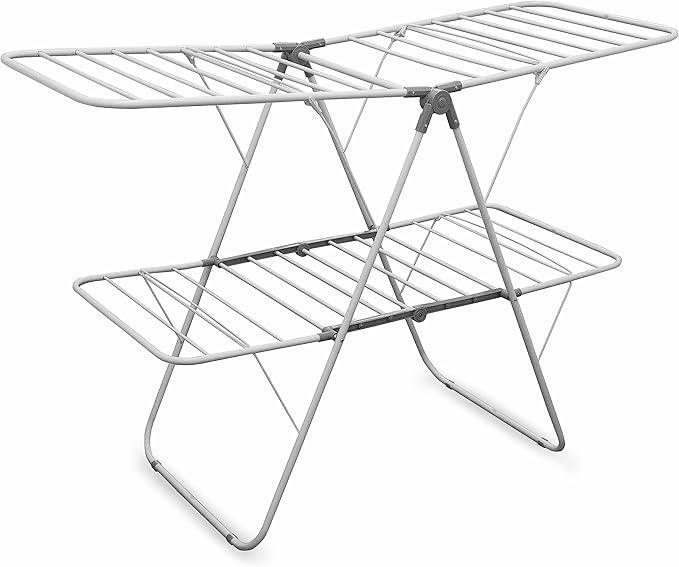 Brookstone – Extra Large – Double Spaced - 2 Tier Collapsible Clothes Drying Rack, Indoor/Outdoor Folding Hanging Garment Stand [NO Assembly - Ready Out of The Box]