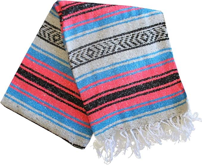 Del Mex Classic Mexican Blanket, Large Authentic Woven Falsa Throw (70