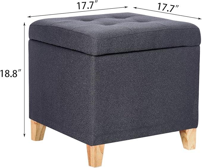 Adeco Fabric Storage Ottoman Bench with Solid Wood Legs, 17.7