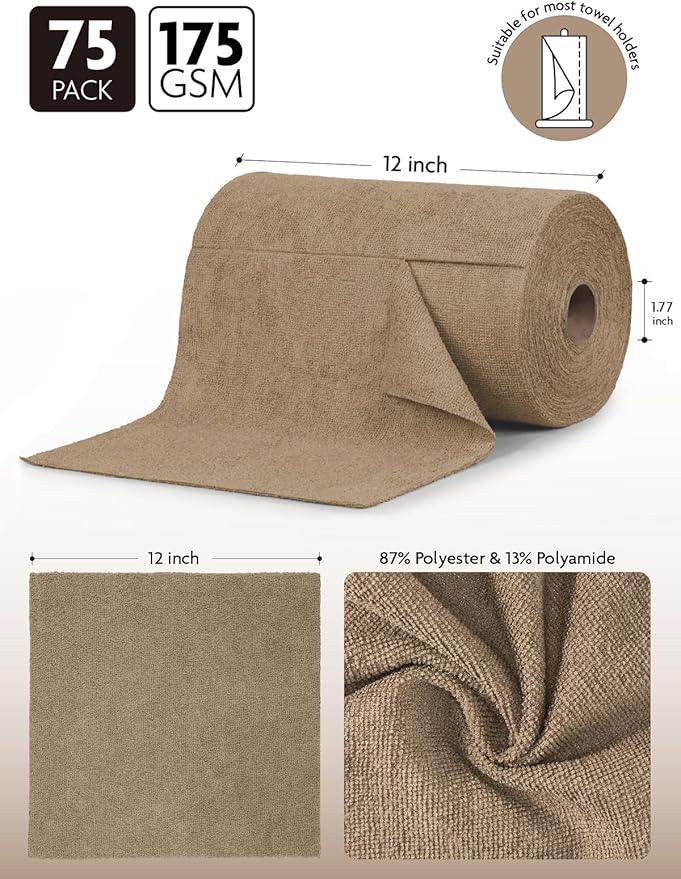 Fantasticlean Microfiber Cleaning Cloth Roll -75 Pack, Tear Away Microfiber Towels, 12