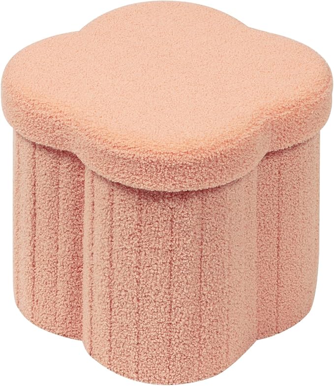 B FSOBEIIALEO Storage Ottoman Cube, Flowers Shaped Ottomans with Storage Foot Stool Footrest for Lving Room, Boucle Ottoman Seat for Dorm Room,Faux Teddy Fur, Orange 12.6