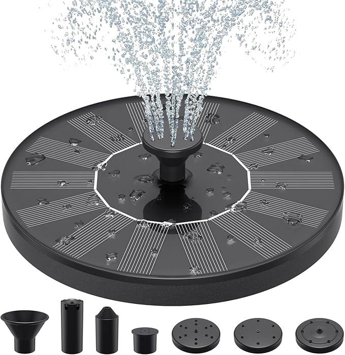 Solar Fountains,Solar Water Fountain,Solar Powered Bird Bath Fountain with 6 Nozzles - Free Standing Floating Solar Water Fountain for Bird Bath, Garden, Pond, Pool (Black-1.4W)