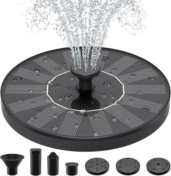 Solar Fountains,Solar Water Fountain,Solar Powered Bird Bath Fountain with 6 Nozzles - Free Standing Floating Solar Water Fountain for Bird Bath, Garden, Pond, Pool (Black-1.4W)