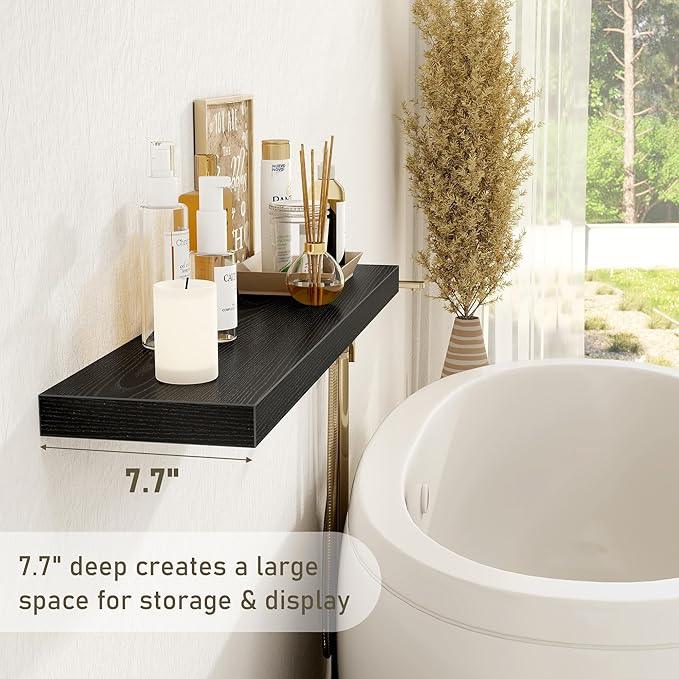 Fun Memories Black Floating Shelves 36 Inch Long, Rustic Farmhouse Bathroom Shelves Over Toliet, 36 x 8 Inch Floating Shelves for Wall, Deep Wall Shelf for Living Room, Kitchen, Bedroom, Set of 2
