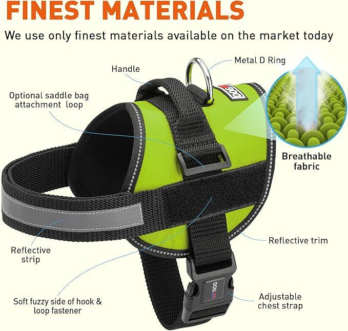 Dogline Dog Harness, Reflective No-Pull Adjustable Vest with Handle for Walking, Training, Breathable, No - Choke Harness for Small, Medium or Large Dogs Room for Patches Girth 22