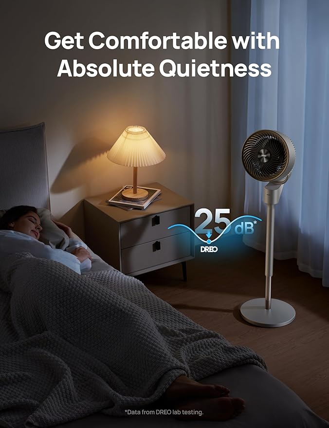 Dreo Fan for Bedroom, 80° Oscillating Standing Fan, 25dB Quiet, 80ft Pedestal Fans for Home Office, 90° Manual Vertical, 3 Speeds, Remote, 34-41