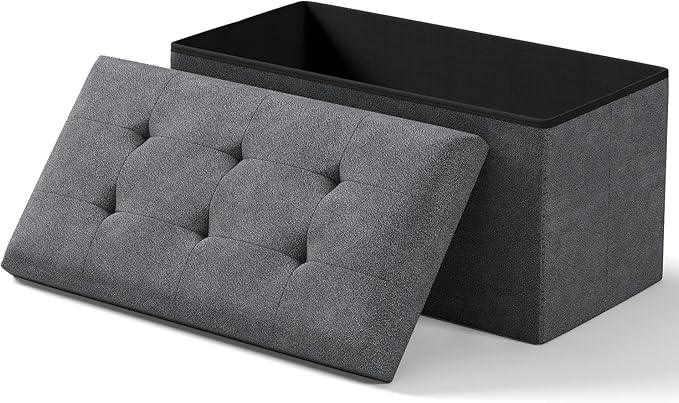 Storage Ottoman Bench, Folding Ottoman Foot Rest, 15 x 30 x 15 Inches, End of Bed Bench,Storage Chest, for Living Room, Bedroom, Hallway, Entryway, Dark Gray