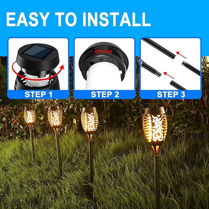 Solar Lights Outdoor 12 Pack, Solar Torch Light with Flickering Flame, Waterproof Outdoor Lighting Solar Powered Pathway Lights, Decoration Lighting for Garden Yard Patio, Auto On/Off