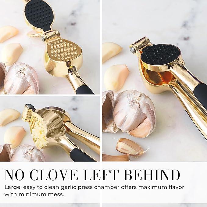 Black and Gold Kitchen Utensils - Luxe 8-Piece Gold Kitchen Tools Set with Can Opener, Pizza Cutter, Peeler, Mini Whisk, and Tongs - Stylish Accessories for Modern Cooking and Ideal for Gifting