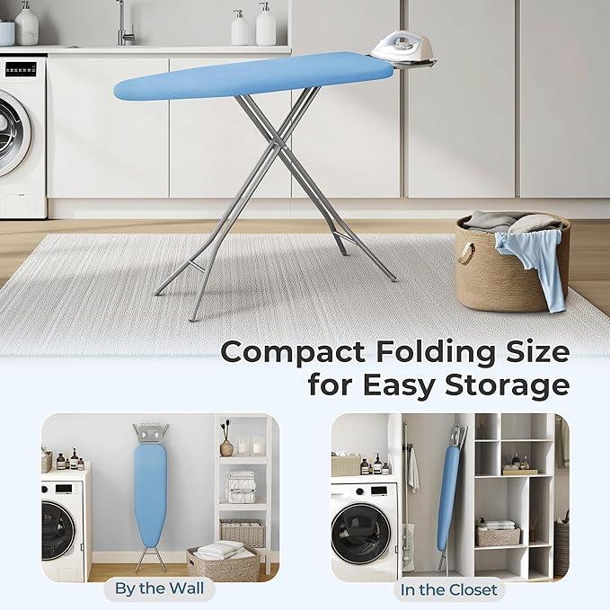 Yaheetech Foldable Ironing Board, Heavy Duty Iron Board with 9 Adjustable Heights, 4 Layer Cover and Safety Iron Rest, 52X14 Compact and Space Save Iron Board for Home Laundry Room Use, Blue