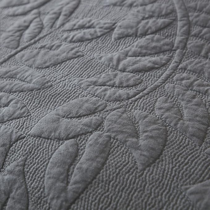 MarCielo 3-Piece 100% Cotton Oversized Bedspread Lightweight Quilt Coverlet Embroidery Farmhouse Bedding Set T0 (Dark Grey, Oversized King (118