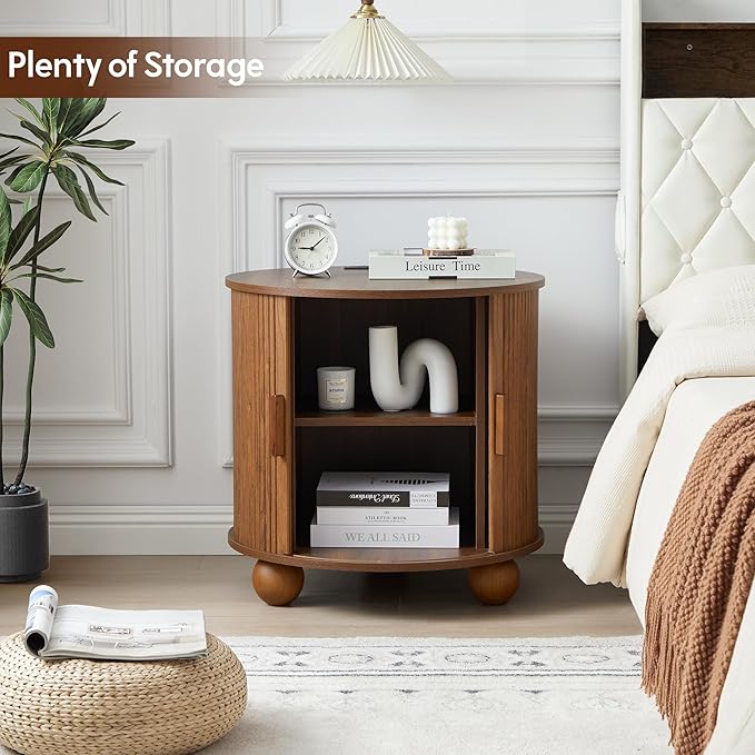 Farmhouse Round End Table with Charging Station, 24