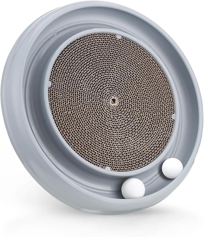 Cat Scratching Board with Balls for Cats Grinding Claw, Round Cat Scratcher Interactive Toy, Cat Ball Track Scratcher Pad for Cats Exercise Play(Grey)