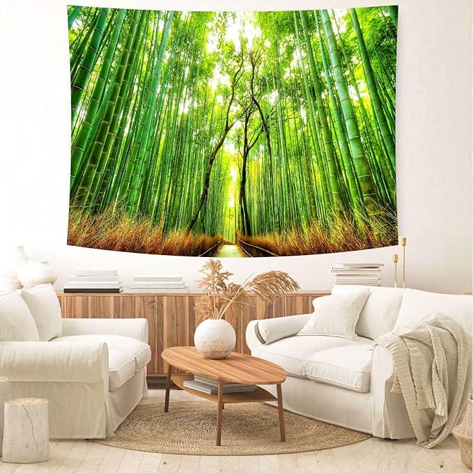 Delur Forest Pathway Tapestry Sunset Tropical Rainforest Nature Tree Tapestry Wall Hanging Sunrise Scenic Natural Green Landscape Headboard for Bedroom Living Room Home Decor (70.8