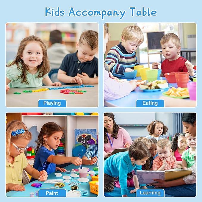 Kids Study Table and 6 Chairs Set,Height Adjustable Table and Chairs for Children and Toddlers,47.2