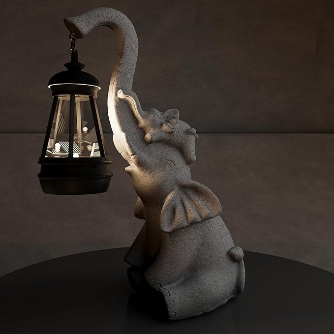 Solar Powered Outdoor Figurine Lights, 10 Inch Waterproof Animal Elephant Statue Light, Suitable for Decorations for Patio, Balcony, Lawn, Courtyard, Etc.(Trunk)