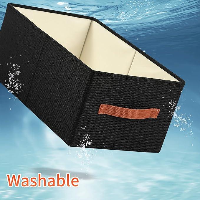 linen closet organizers and storage, 3 Pack Large Storage Baskets, Washable, Clothing Storage Bins with Handle, Closet Organizer for Storage Sweater,Sheets (Black, 16