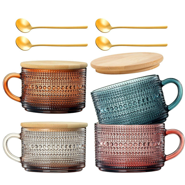 Vintage Hobnail Glass Coffee Mugs Set With Handles | Set of 4
