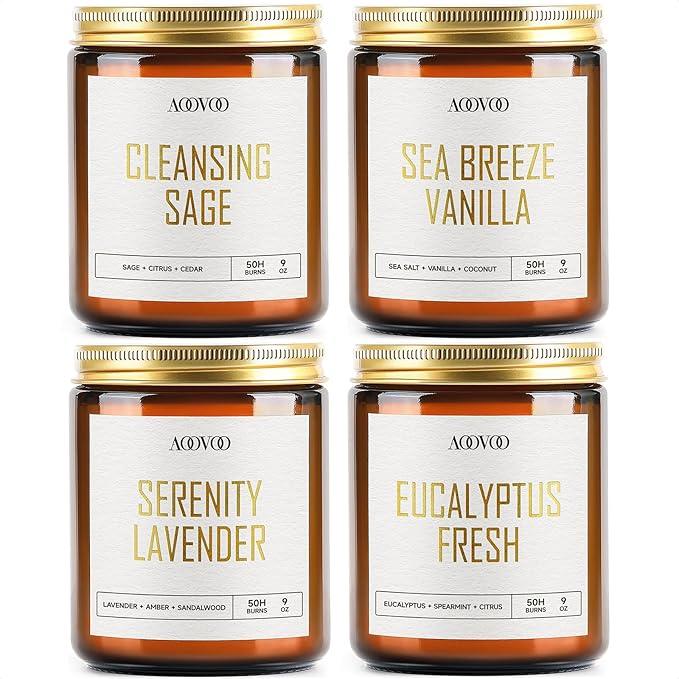 AOOVOO Scented Candles - 4PC Candle Set, 36 oz Soy Candles, Soy Candle for Home Scented, Lavender/Vanilla/Eucalyptus/Sage