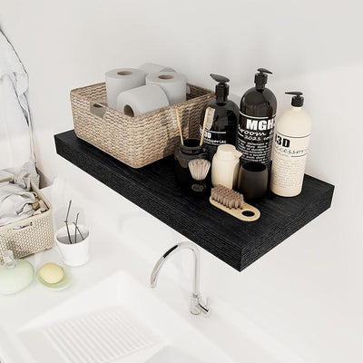 12 Inch Deep Black Floating Shelves, 24 x 12 Floating Shelf for Books, Rustic Wood Deep Wall Shelves for Home Storage & Display, 2