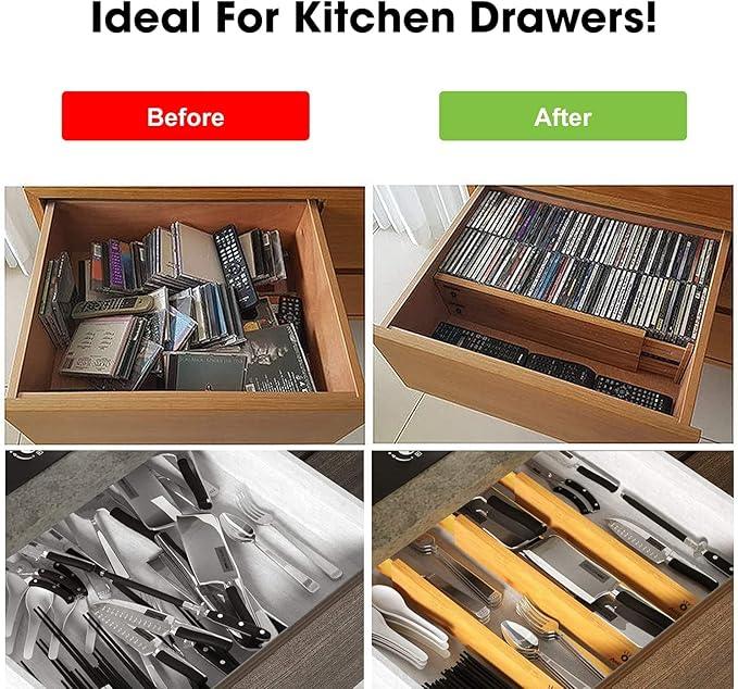 ANTOWIN Bamboo Drawer Dividers Organizers 16pcs, Expandable Drawer Separators Splitter, 17-22 inches Long Adjustable Spring-loaded Organizer for Large Utensil, Clothes, Tools Drawers (8+8)
