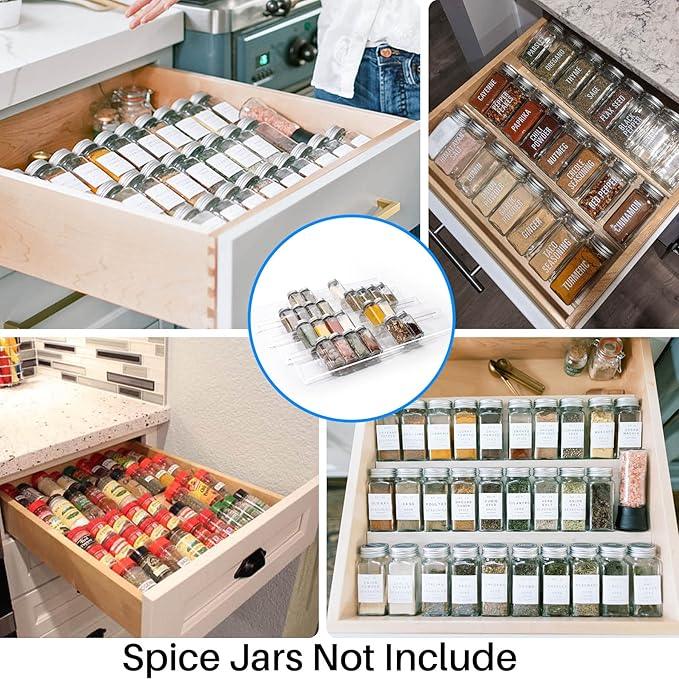 Antimbee Spice Drawer Organizer, 4 Tier- 8 Pack Kitchen Spice Rack Tray for Drawer, Expandable From 13