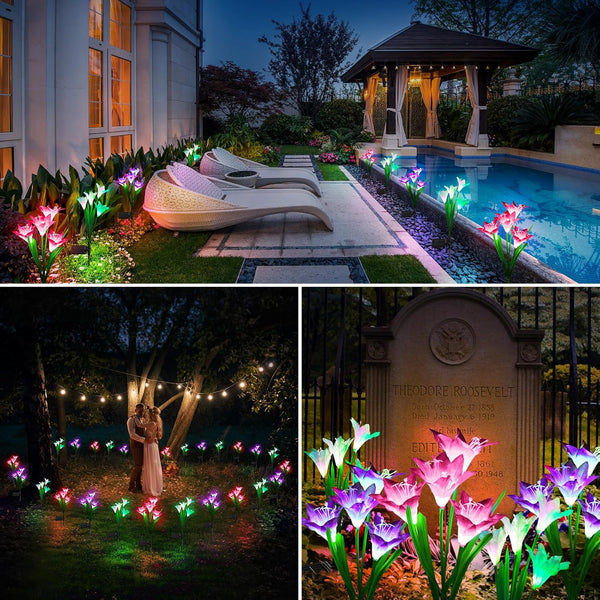 4-Pack Solar Powered Garden Flowers with Lights - Waterproof, Easy Install, No Wiring Needed