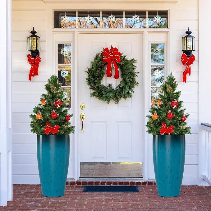 QCQHDU 24 inch Tall Planter for Indoor & Outdoor Plants, 2 Pack Sturdy Plant Flower Pots Modern Decor for Front Porch Patio Deck Living Room
