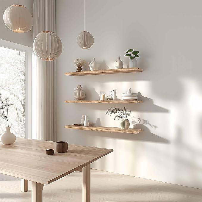 36 Inch Floating Shelves for Wall Rustic Light Wood Wall Shelves for Bedroom Set of 4
