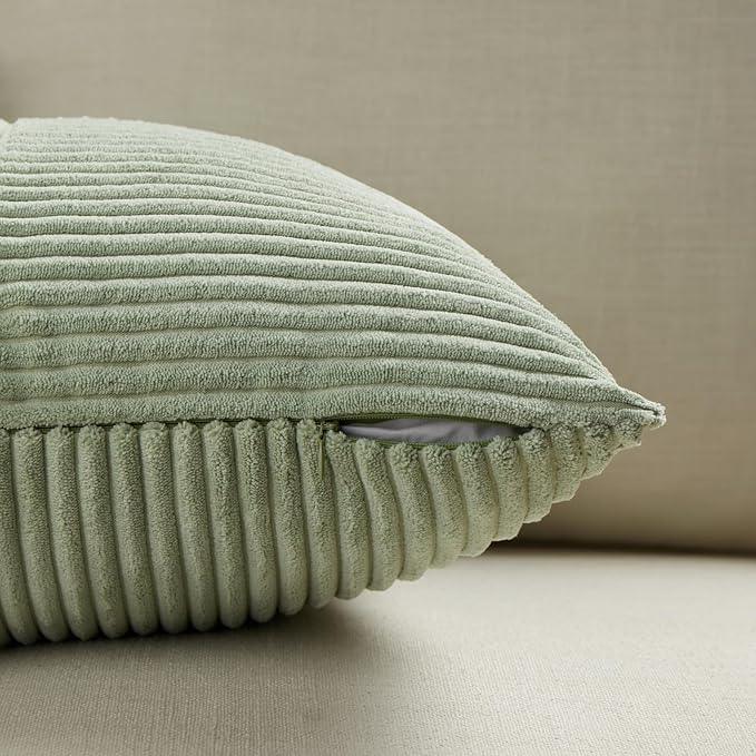 Fancy Homi 2 Packs Sage Green Euro Decorative Throw Pillow Covers 26x26 Inch for Bedroom Couch Bed, Farmhouse Boho Home Decor, Soft Corss Corduroy Patchwork Textured Square Cushion Case 66x66 cm