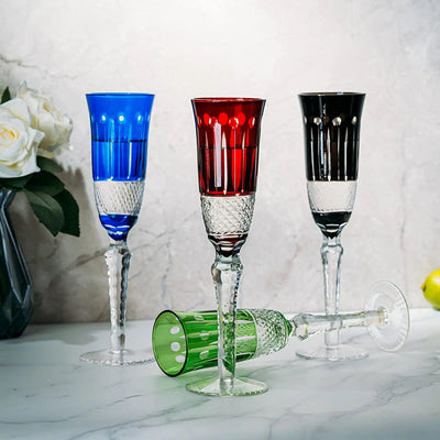 The Wine Savant Crystal Italian Multicolor Design Flutes - 4 Set - 5oz 9