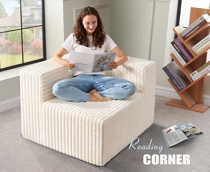 Modular Sectional Sofa 3-Seater Modular Couch with Deep Seat Memory Foam Cloud Chair with Pillows Oversized Sectional Sofa for Living Room Bedroom (Strip White, 3-Seater)