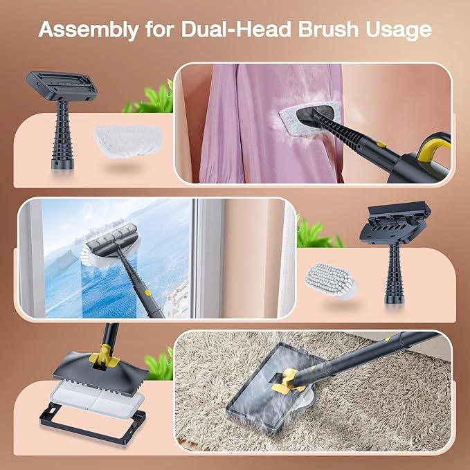 ScrubWiz Steam Mop Cleaner with Detachable Handheld Steamer, 10-in-1 Multi Accessories, Washable Microfiber Pads, 350ml and 2 Adjustable Levels for Cleaning Floor, Carpet, Tiles, and Grout, Gray