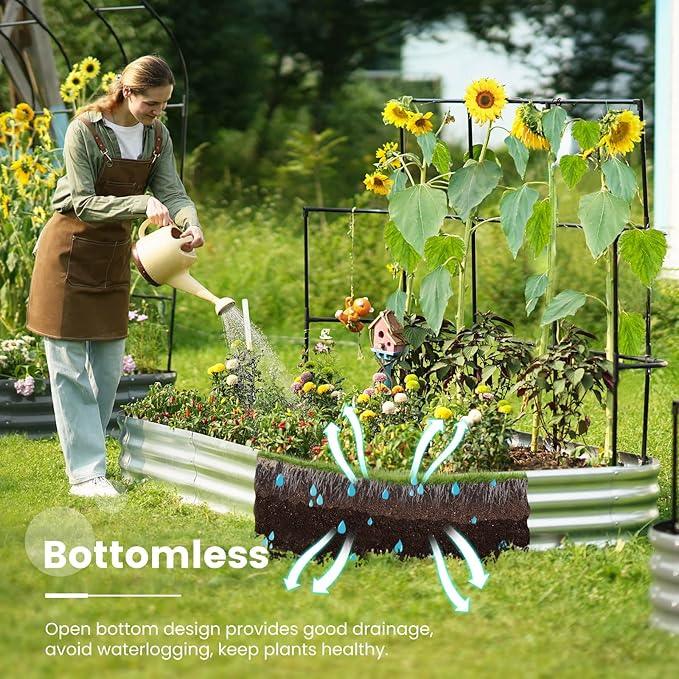 KING BIRD Raised Garden Bed with Wall Trellis Galvanized Planter Garden Box Outdoor for Gardening, Climbing Vegetables, Flowers 7.87x3.94x0.98 Ft, Silver