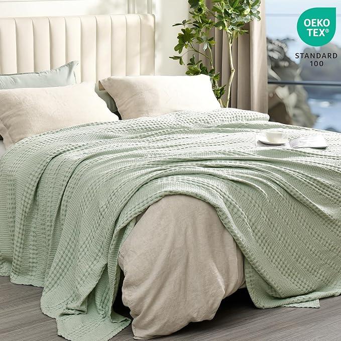 PHF Cooling Waffle Blanket King Size, Lightweight 60% Rayon Derived Bamboo & 40% Cotton Breathable Blanket for Hot Sleepers, Soft and Luxury for Bed Couch and Sofa, 104