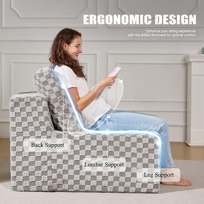 Single Sofa 1 Seat Couch with Deep Seat Memory Foam Cloud Chair with Pillows Large Sofa with L Shape for Living Room Bedroom (Plush Grey, Single)