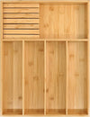 VaeFae Bamboo Silverware Organizer (Non-expandable), Utensil Holder for Drawer, Wooden Cutlery Tray with Divider for Kitchen Drawer, Utensil Organizer with Knife Block