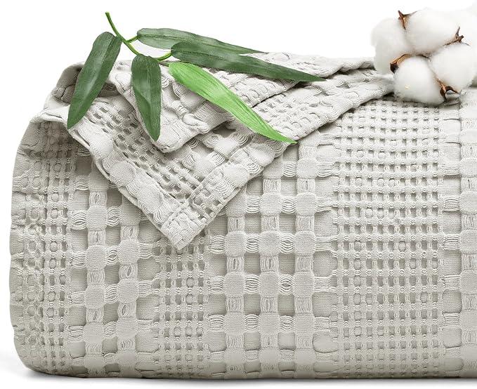 PHF Cooling Waffle Blanket Queen Size, Lightweight 60% Rayon Derived from Bamboo & 40% Cotton Breathable Blanket for Hot Sleepers, Soft and Luxury for Bed Couch and Sofa, 90