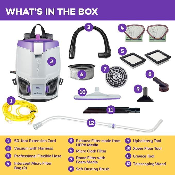 ProTeam GoFit 3 Commercial Backpack Vacuum with Xover Multi-Surface Telescoping Wand Tool Kit, 3 qt, Corded
