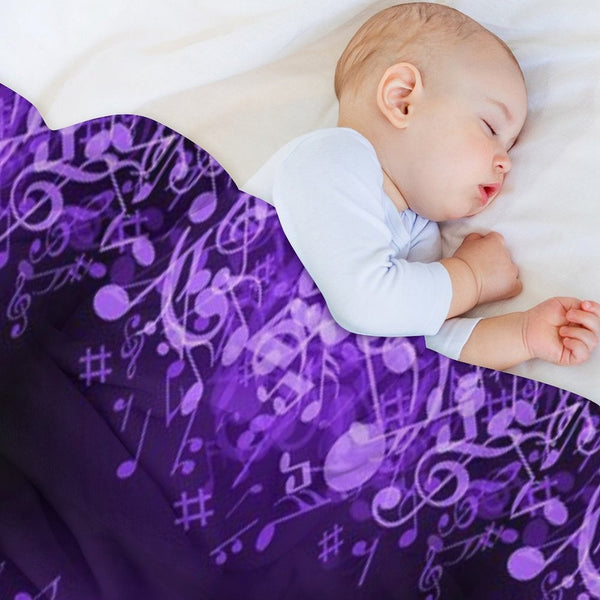 Purple Glow Music Notes Travel-friendly Throw Blanket