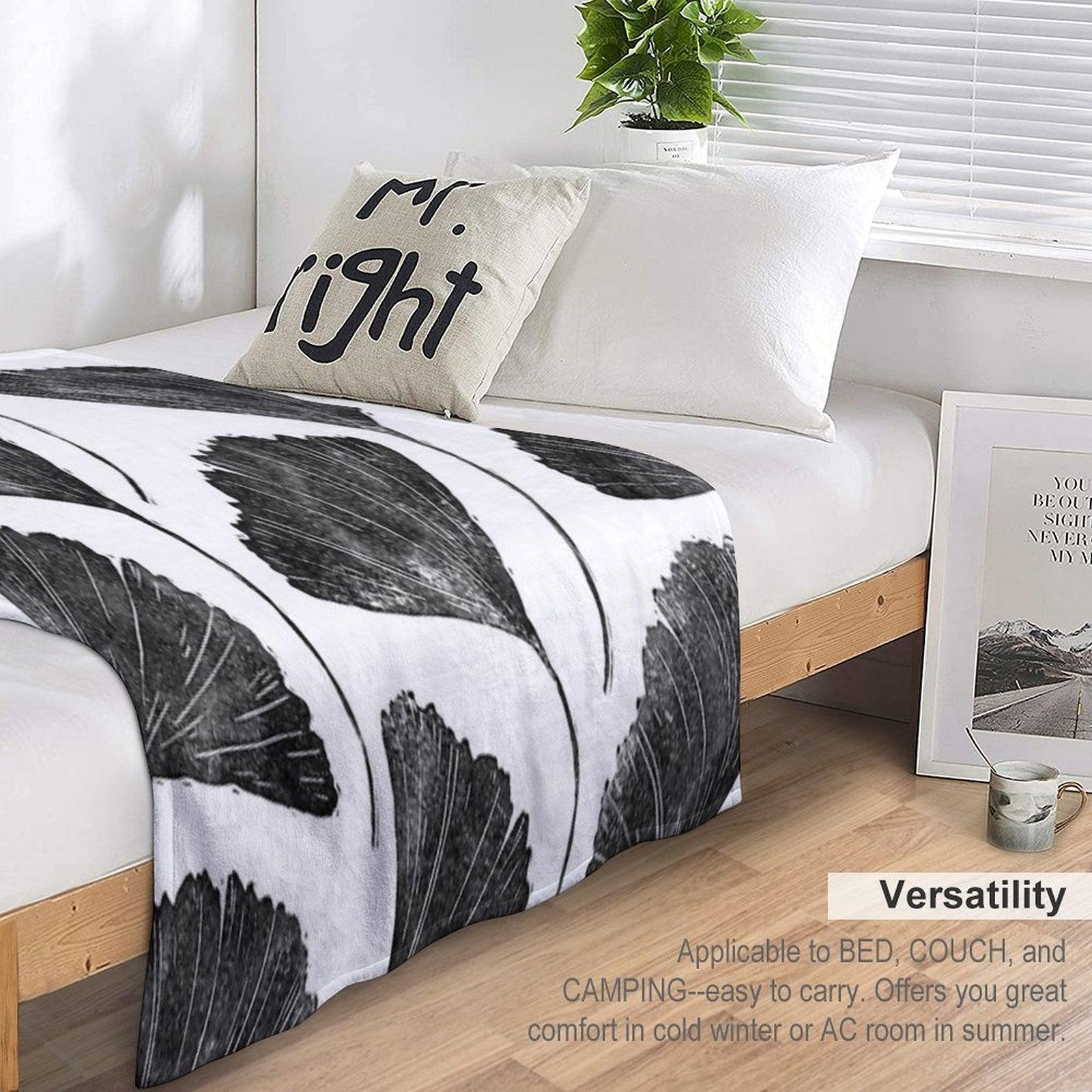 Ginkgo Biloba, Lino Cut Nature Inspired Leaf Pattern Throw Blanket