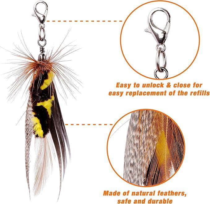 JXFUKAL Cat Feather Toy Refills, 3Pcs Simulation Mini Insects Cat Lures Wand Attachment Replacement for Kitty Kitten Indoor Accessories