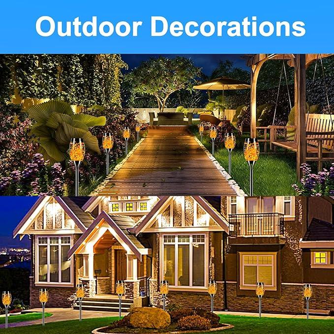 Solar Lights Outdoor 12 Pack, Solar Torch Light with Flickering Flame, Waterproof Outdoor Lighting Solar Powered Pathway Lights, Decoration Lighting for Garden Yard Patio, Auto On/Off