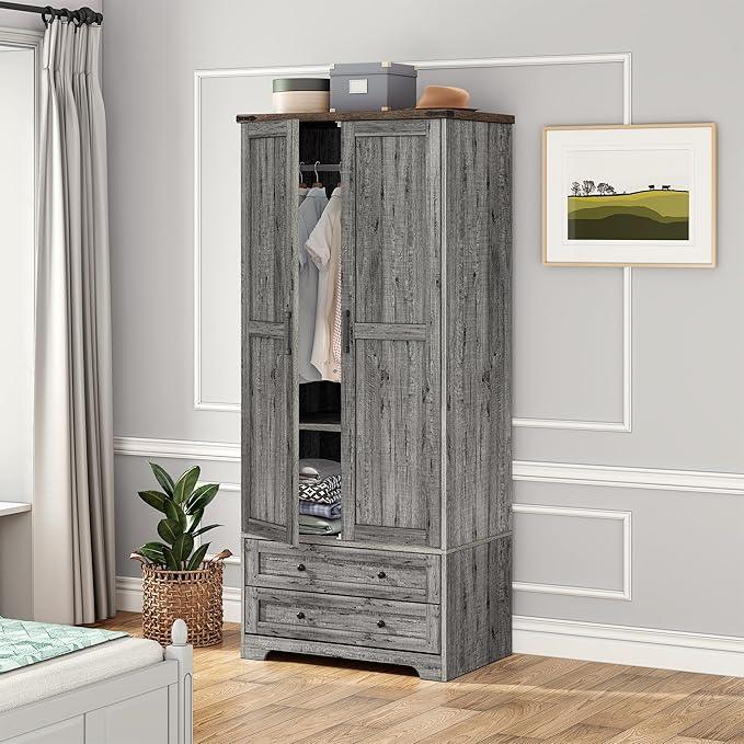 Brafab Armoire Wardrobe Closet with 2 Modern Doors, 71